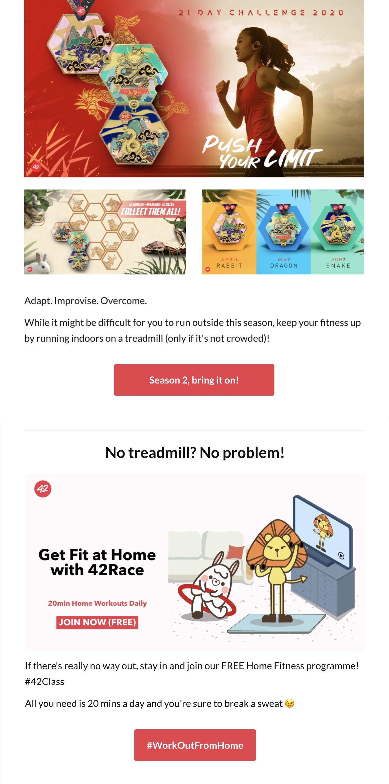 42Race virtual fitness newsletter example