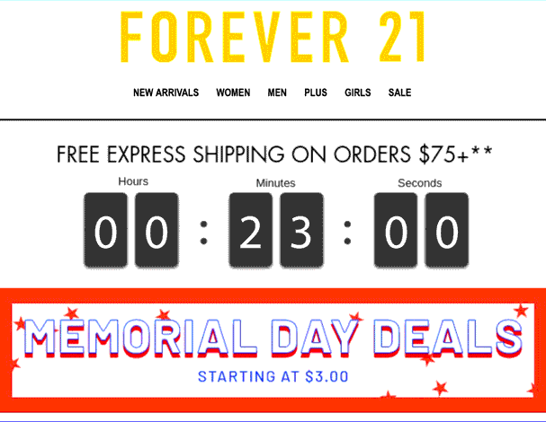 Forever 21 email countdown example