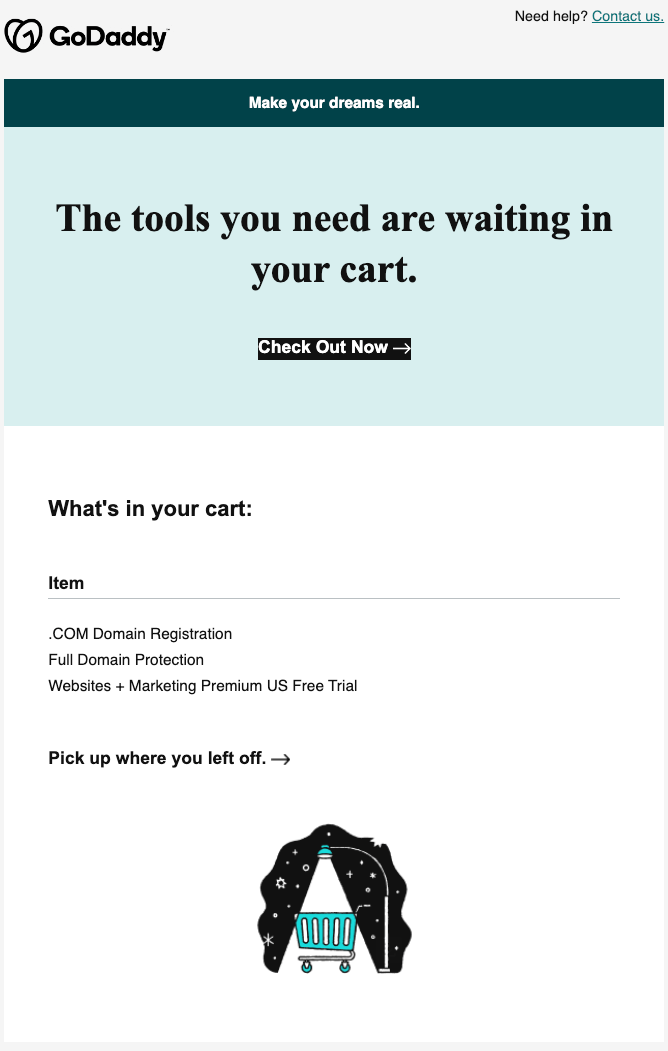 GoDaddy abandoned cart email