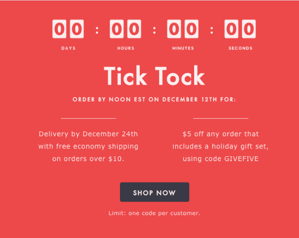 holiday email urgency example email marketing red background