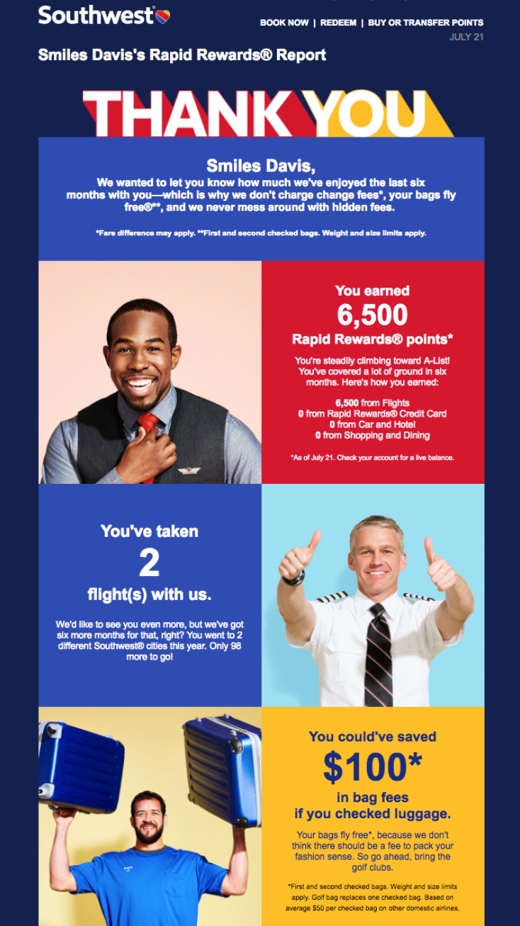 Southwest Airlines newsletter example