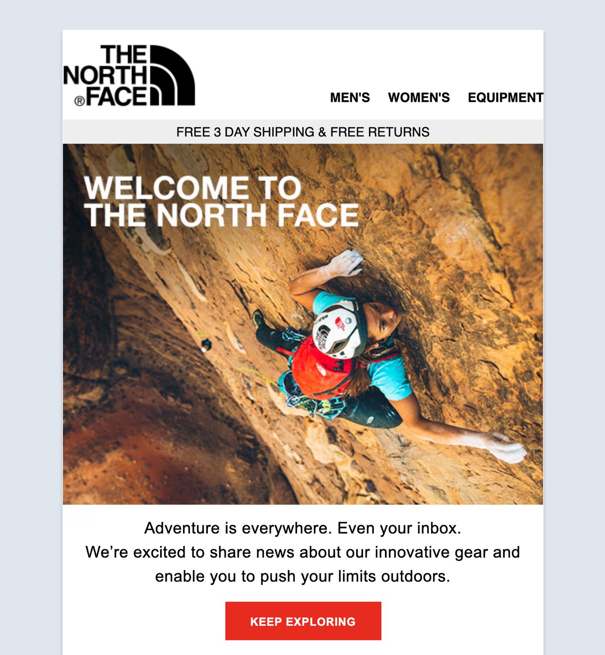 email de  bienvenida de North Face