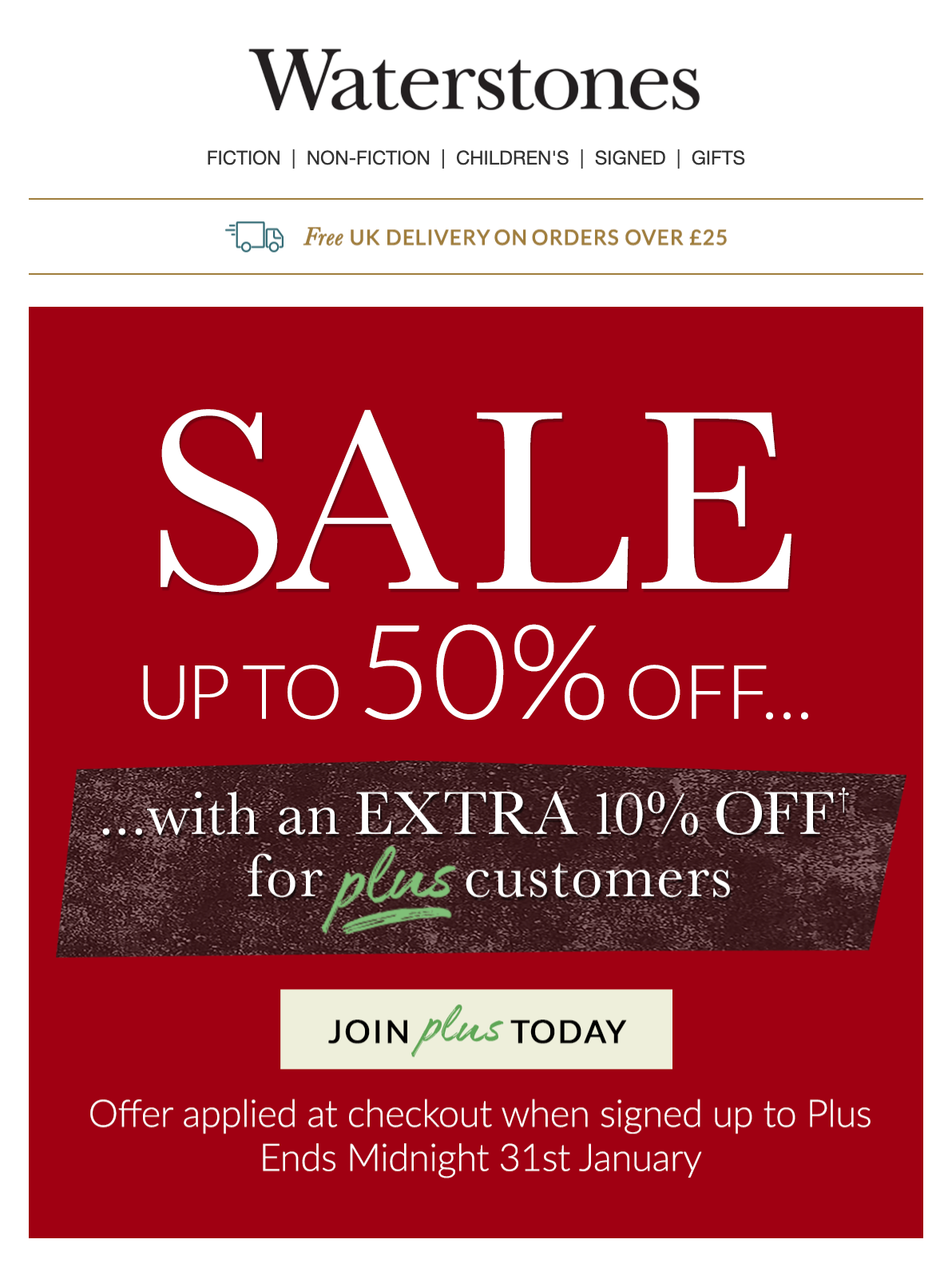 Waterstones post holiday sales email example