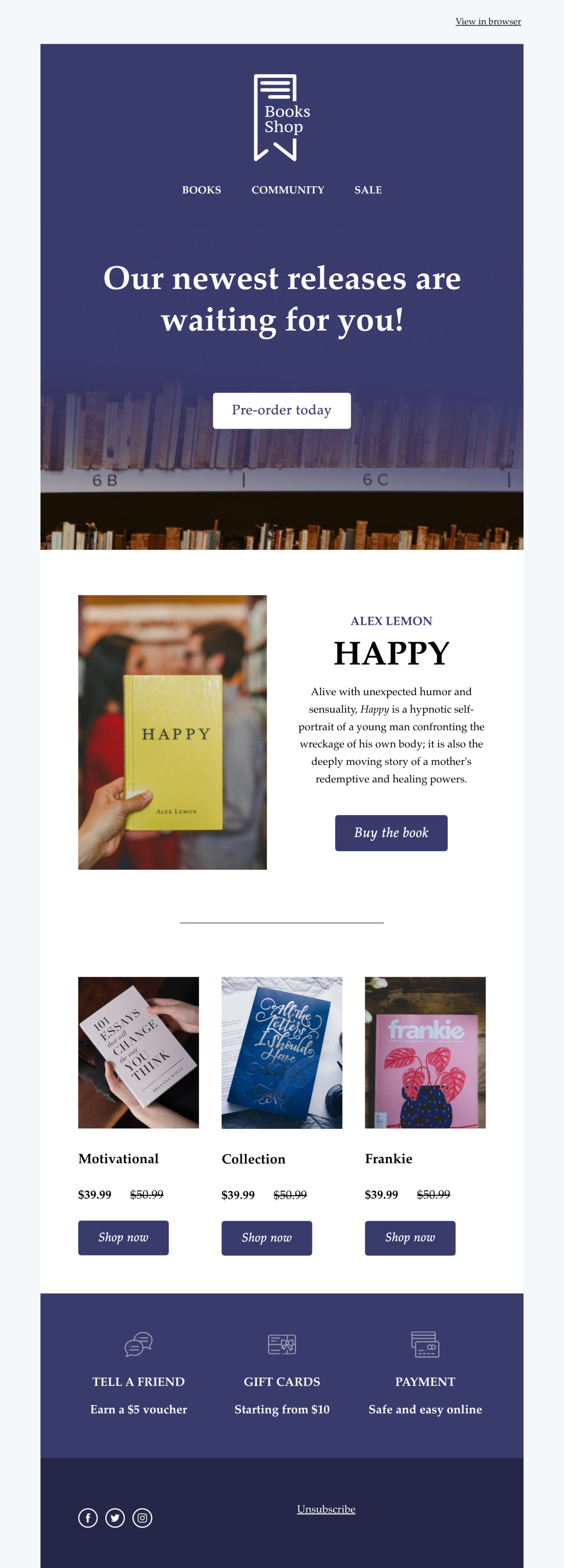 Bookstore promotion template - Made by MailerLite