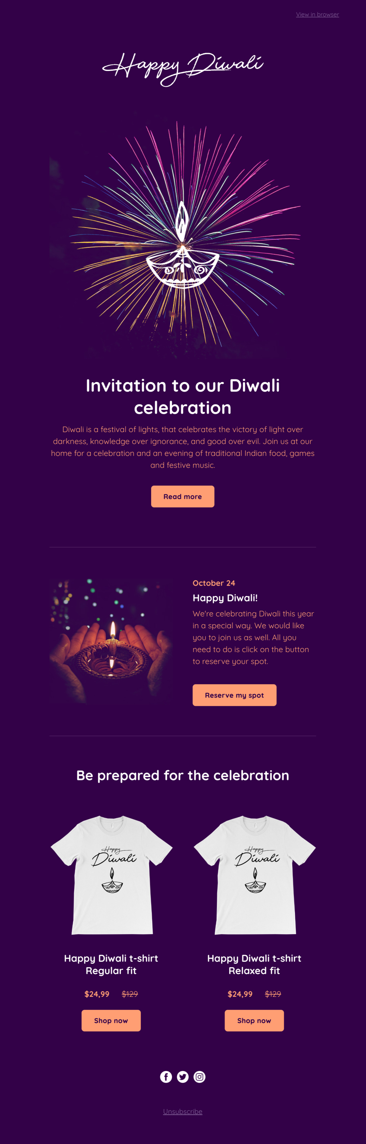 Celebración de Diwali plantilla creada por MailerLite