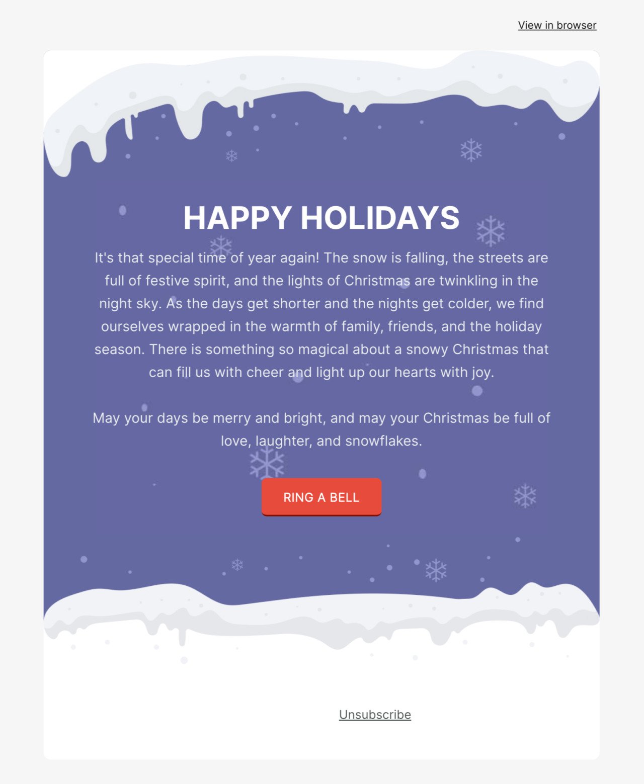 Snowy Christmas greetings szablon - stworzony przez MailerLite