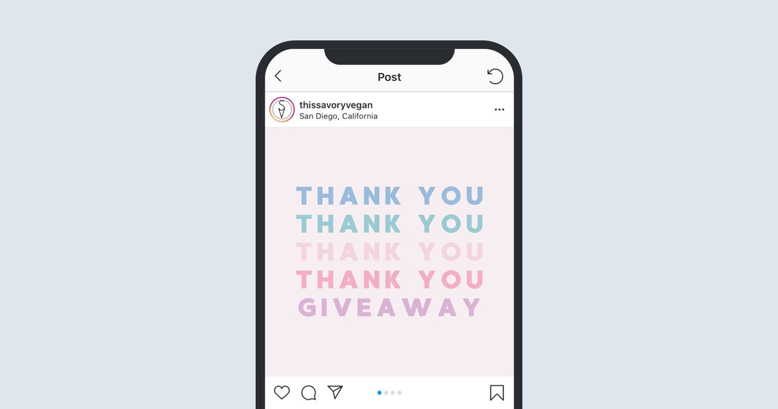 Ejemplo de agradecimiento de Giveaway en Instagram para dispositivo móvil - mailerlite