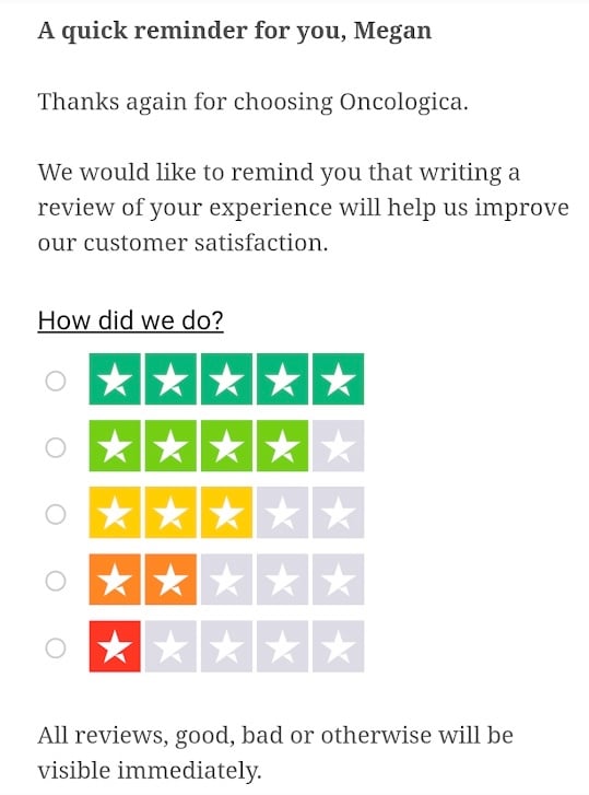 Reminder email with NPS score