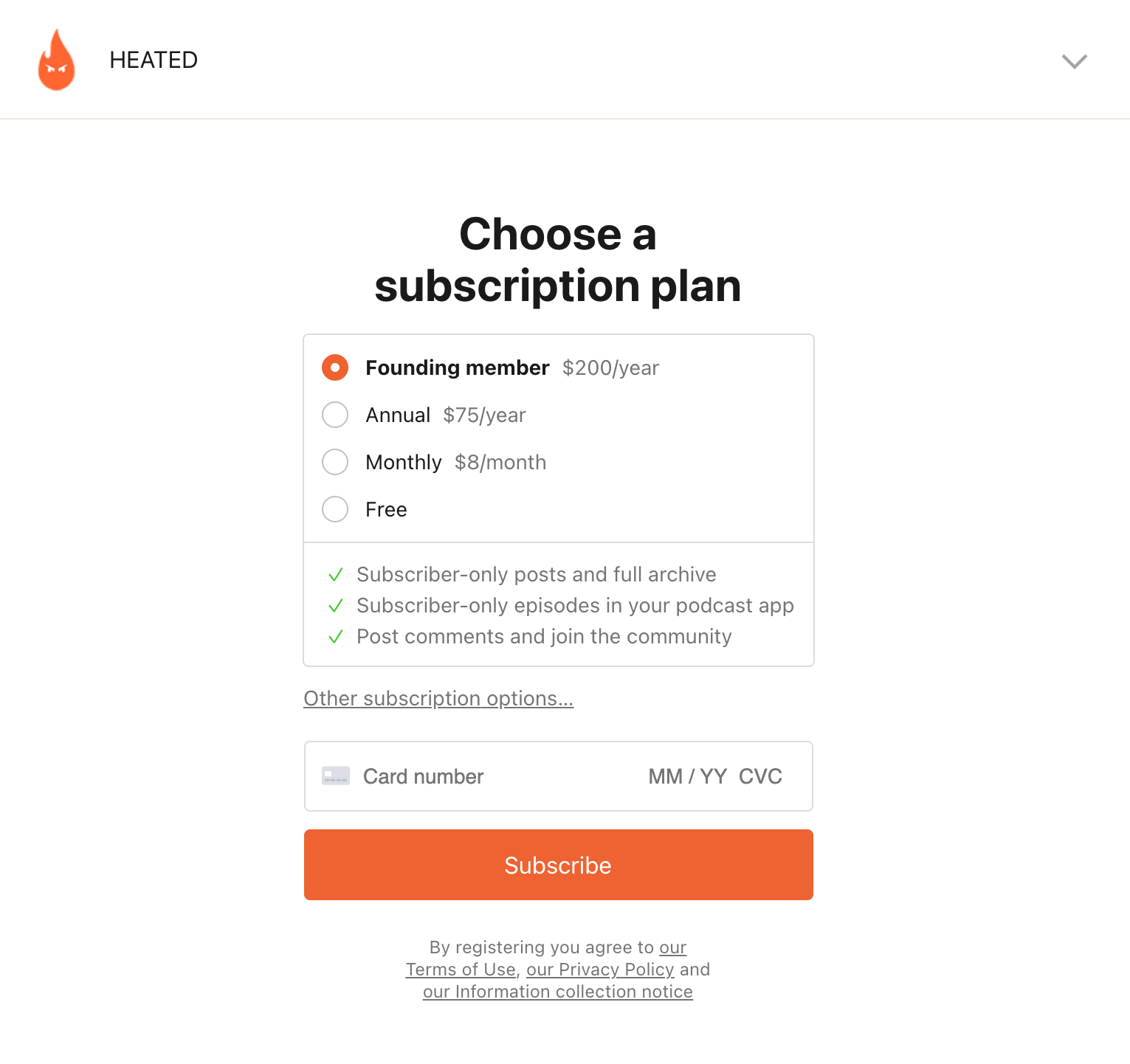 Heated paid newsletter subscription options