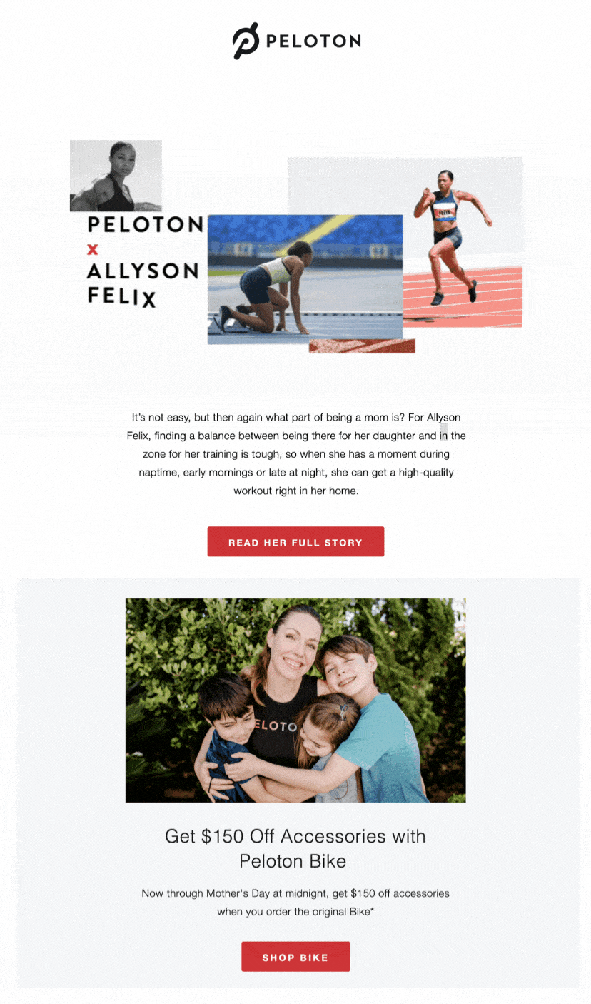 Peloton Mother's Day email example