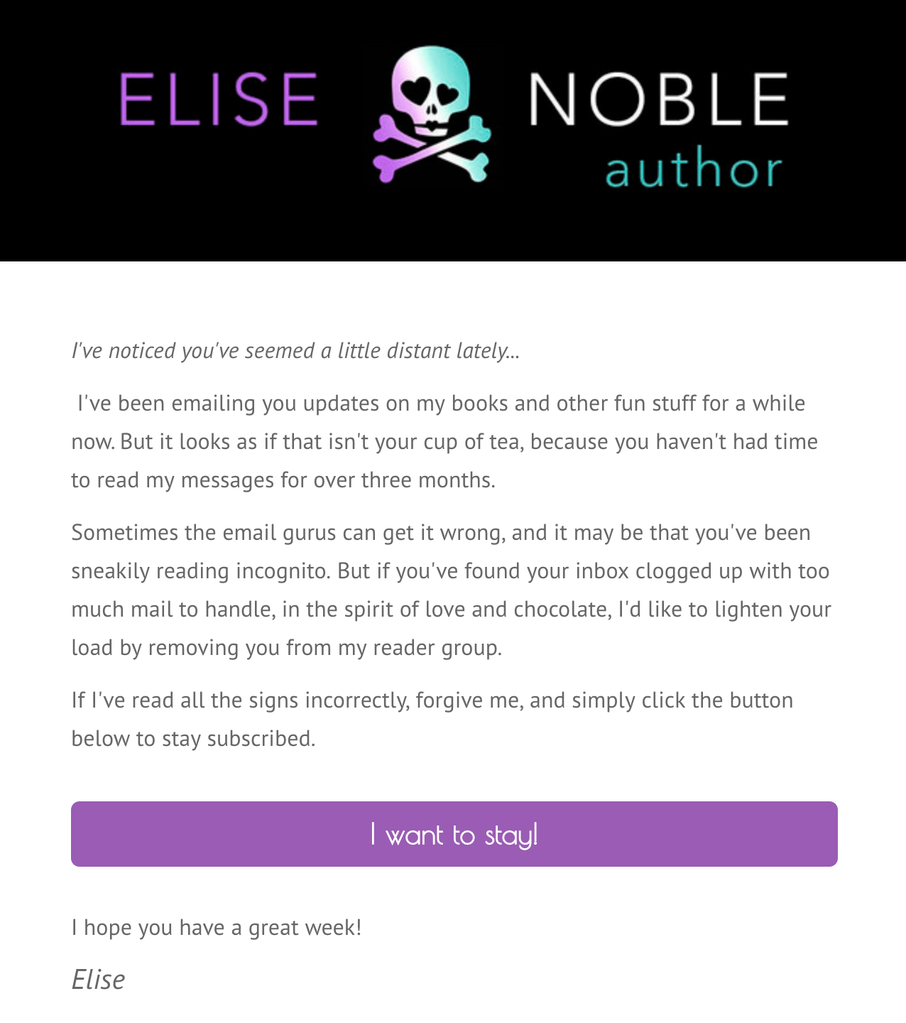Elise Noble Email Newsletter Example