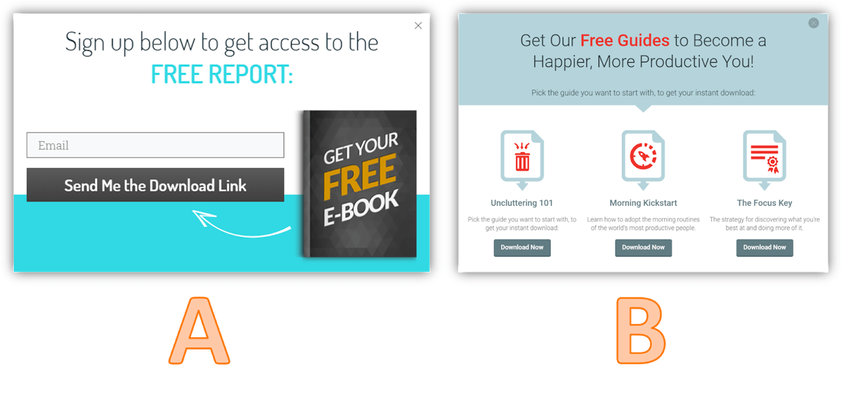 ab testing a completely different offer ebook vs free guide