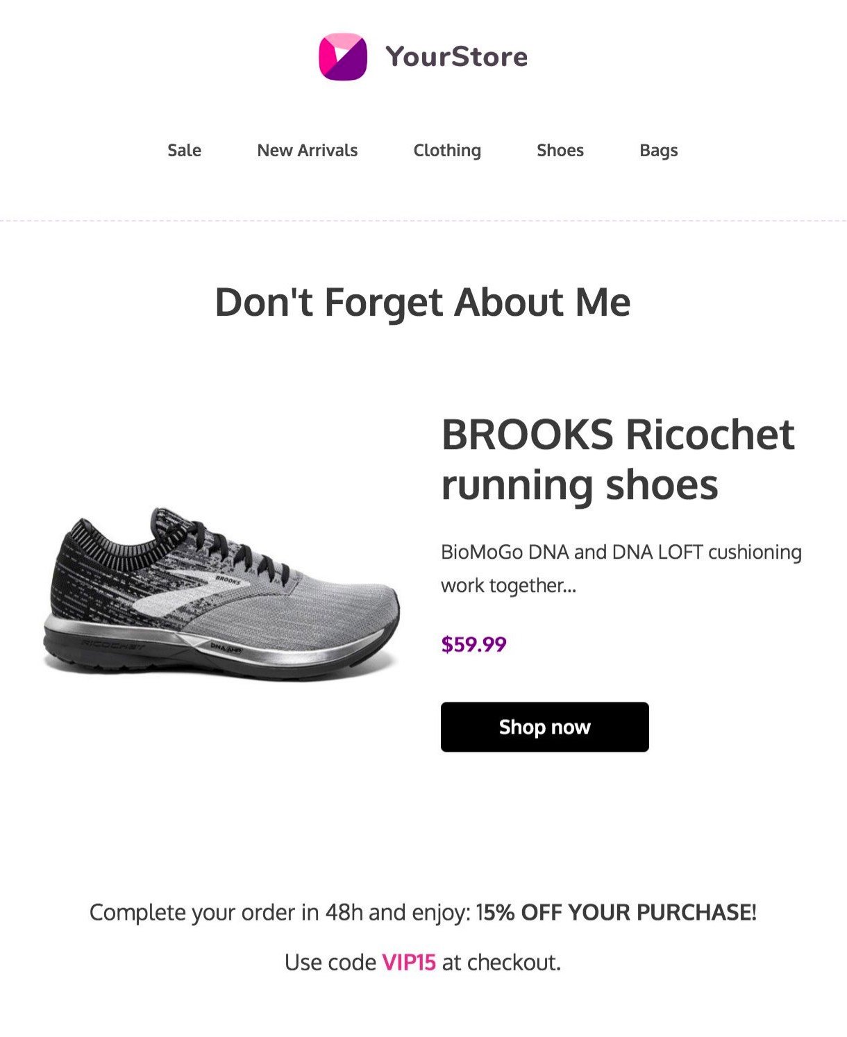 abandoned cart recovery email sequence template ecommerce running shoes - mailerlite