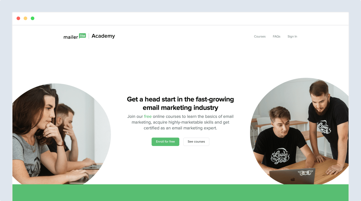The MailerLite Academy website