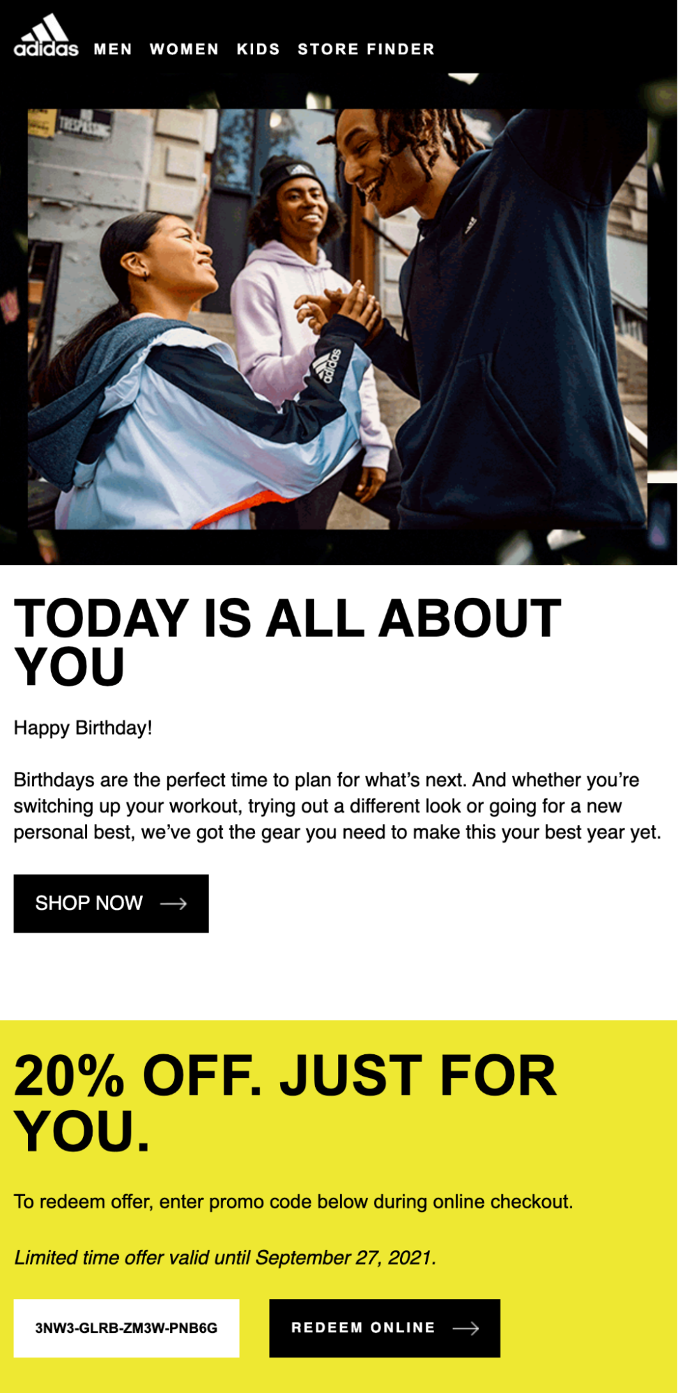 Birthday email with a discount code