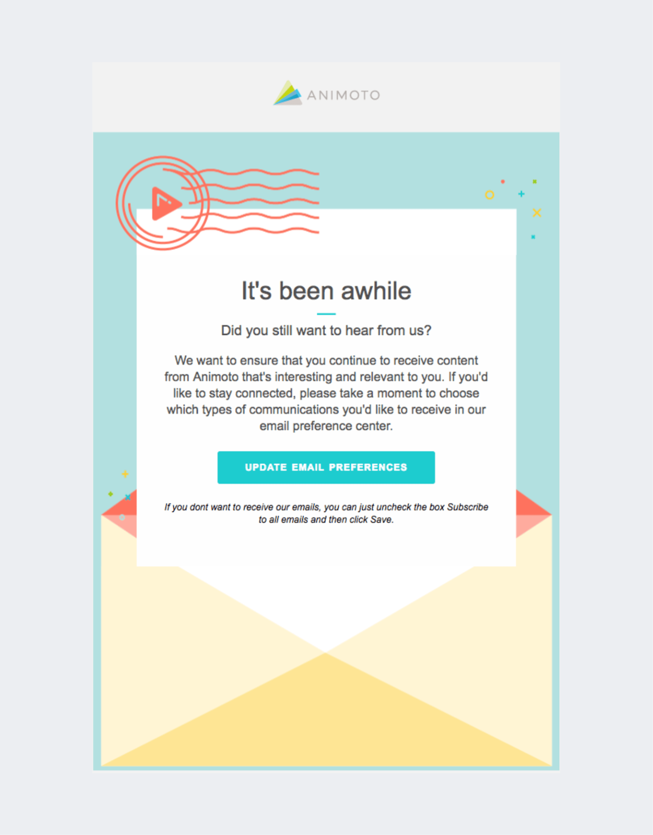 Animoto re engagement email example letter saying it's been a while - ReallyGoodEmails