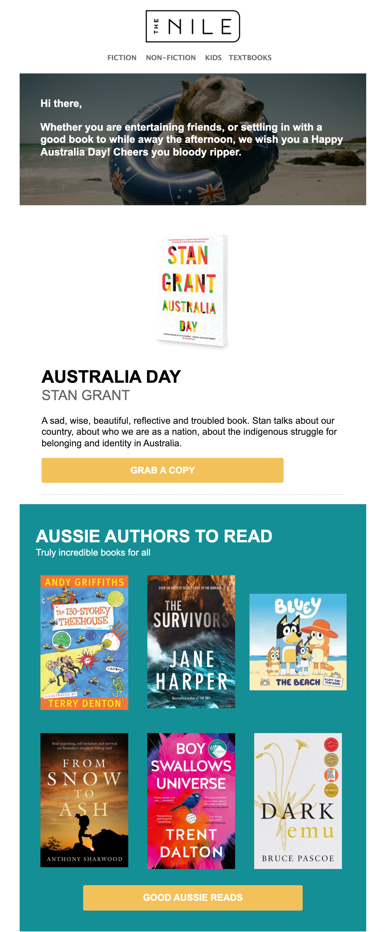 Australia Day-themed newsletter, with author recommendations