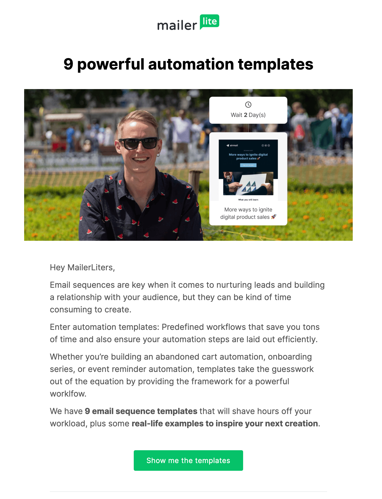 Email containing a link to automation templates