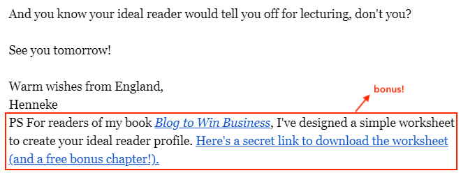 henneke ps in email example bonus book chapter worksheet secret link
