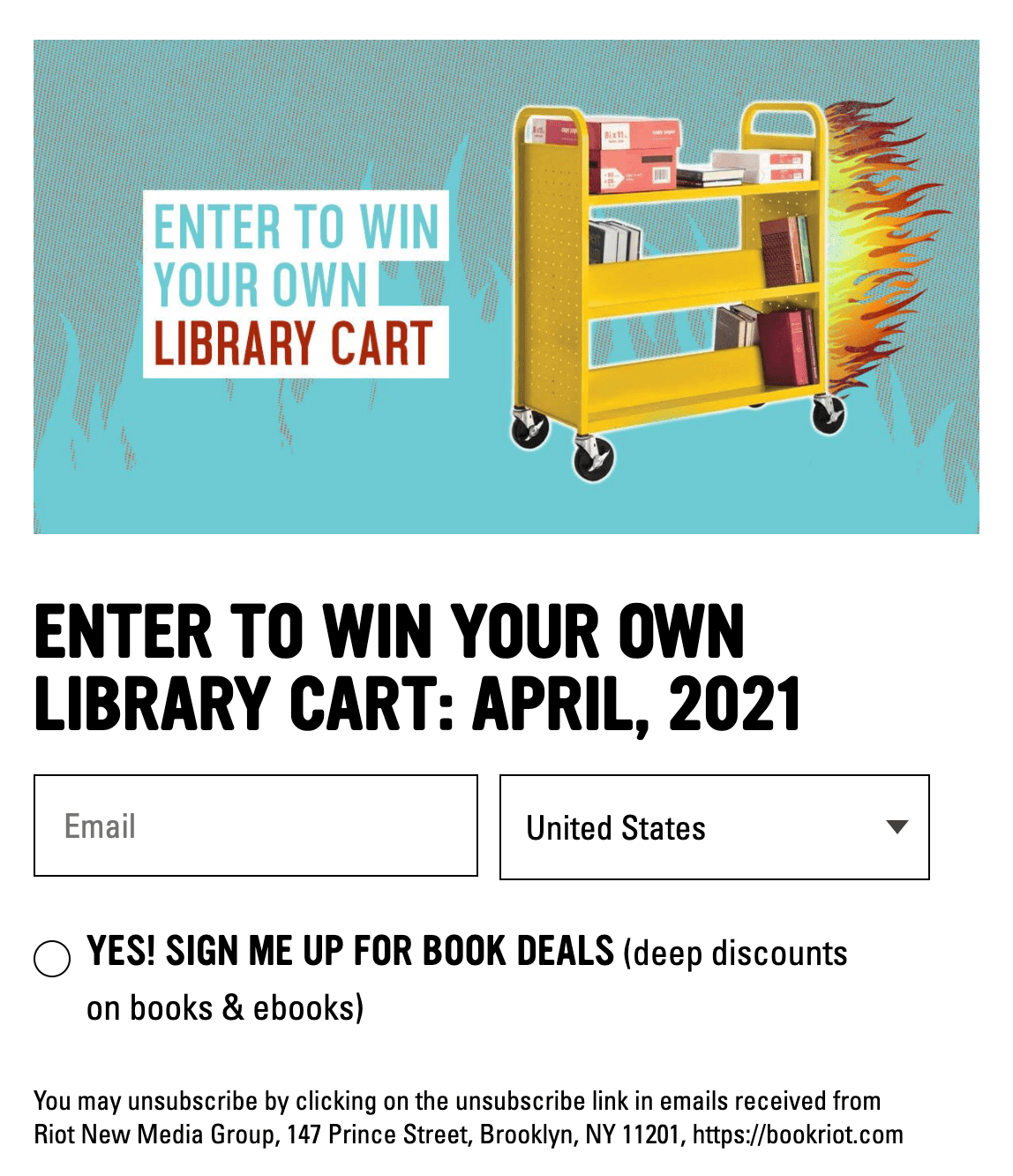 Book riot giveaway example