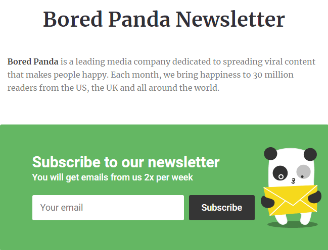 bored panda sign up form to newsletter green