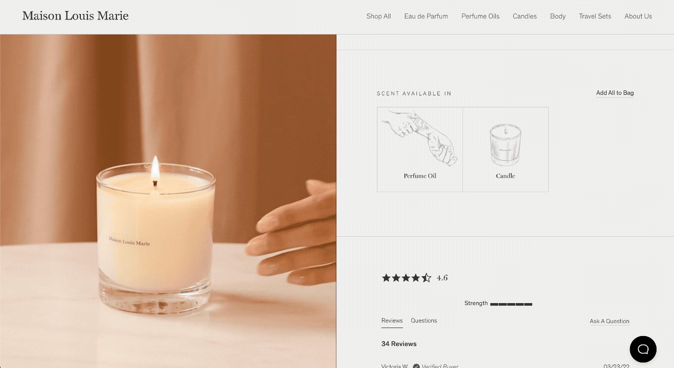 Product page example from candle brand, Maison Louis Marie