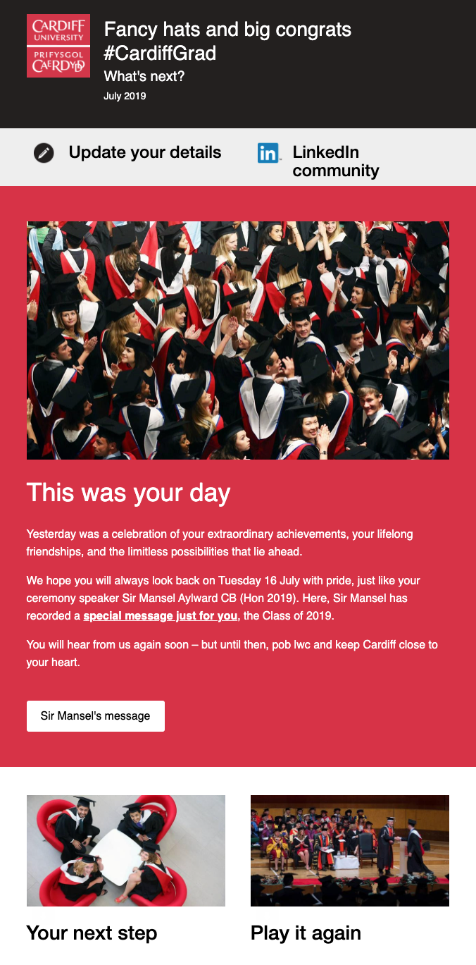 Cardiff University graduation newsletter