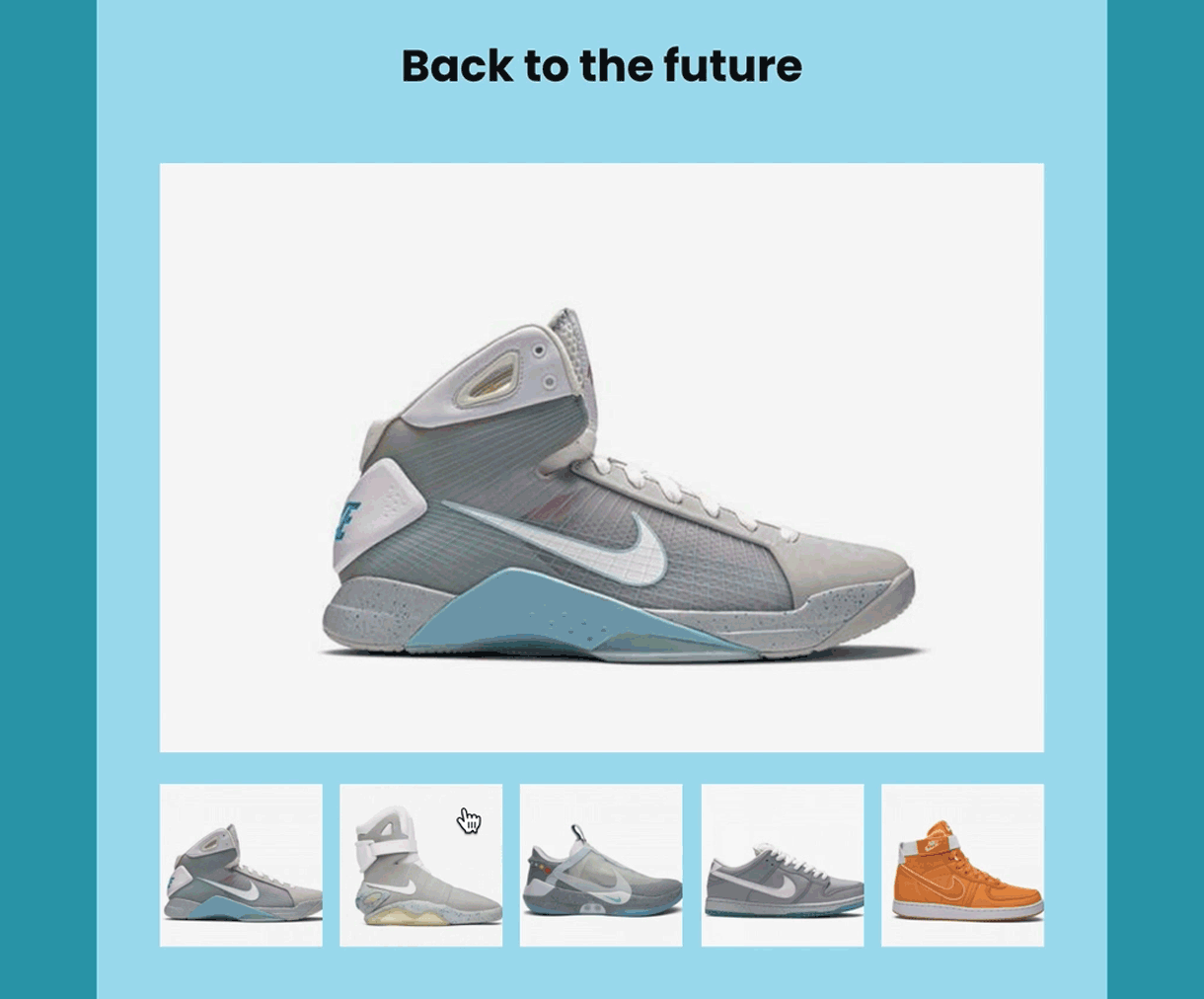 A GIF of an image carousel in MailerLite where readers can click through different images of sneakers