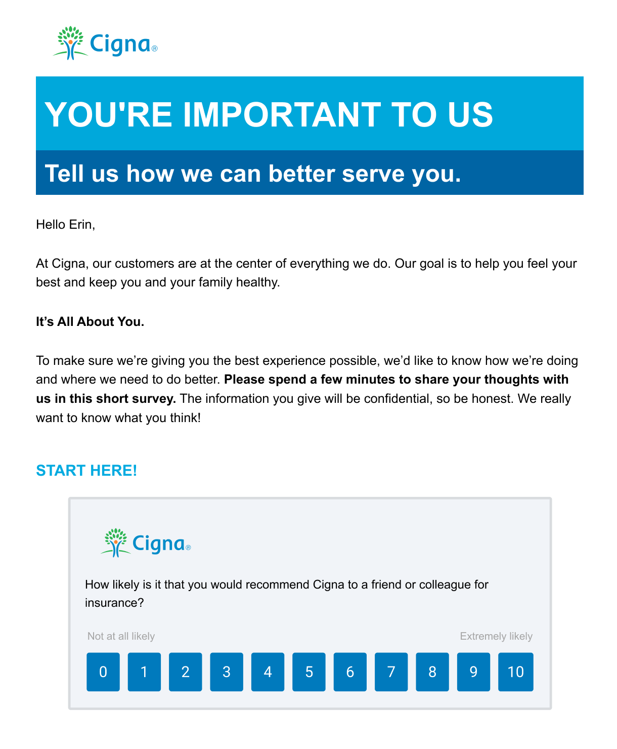 Cigna survey email example
