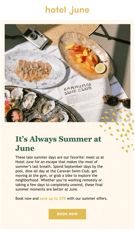 Summer newsletter from Hotel June with a GIF of alternate holiday themed images