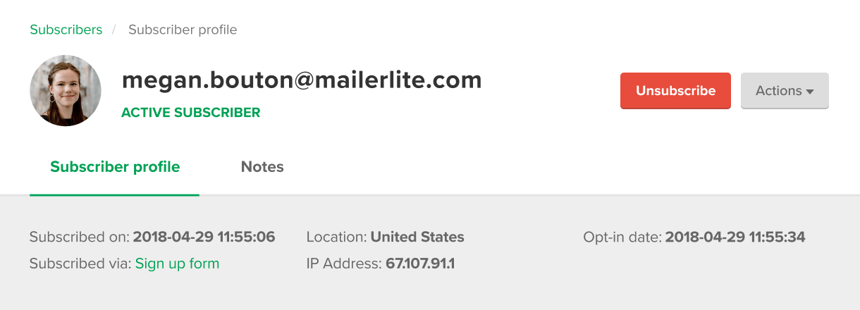 Subscriber information in MailerLite