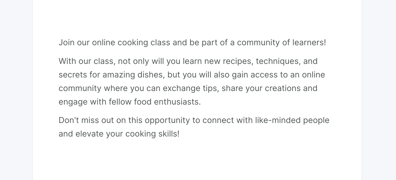 AI content promoting a cooking course community