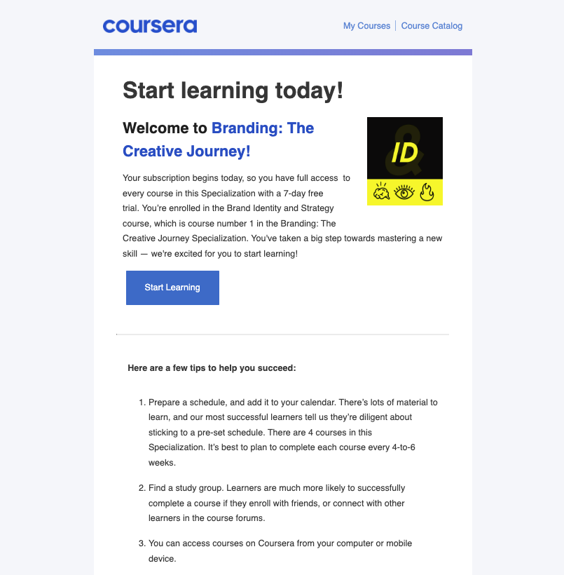 Coursera post-purchase email