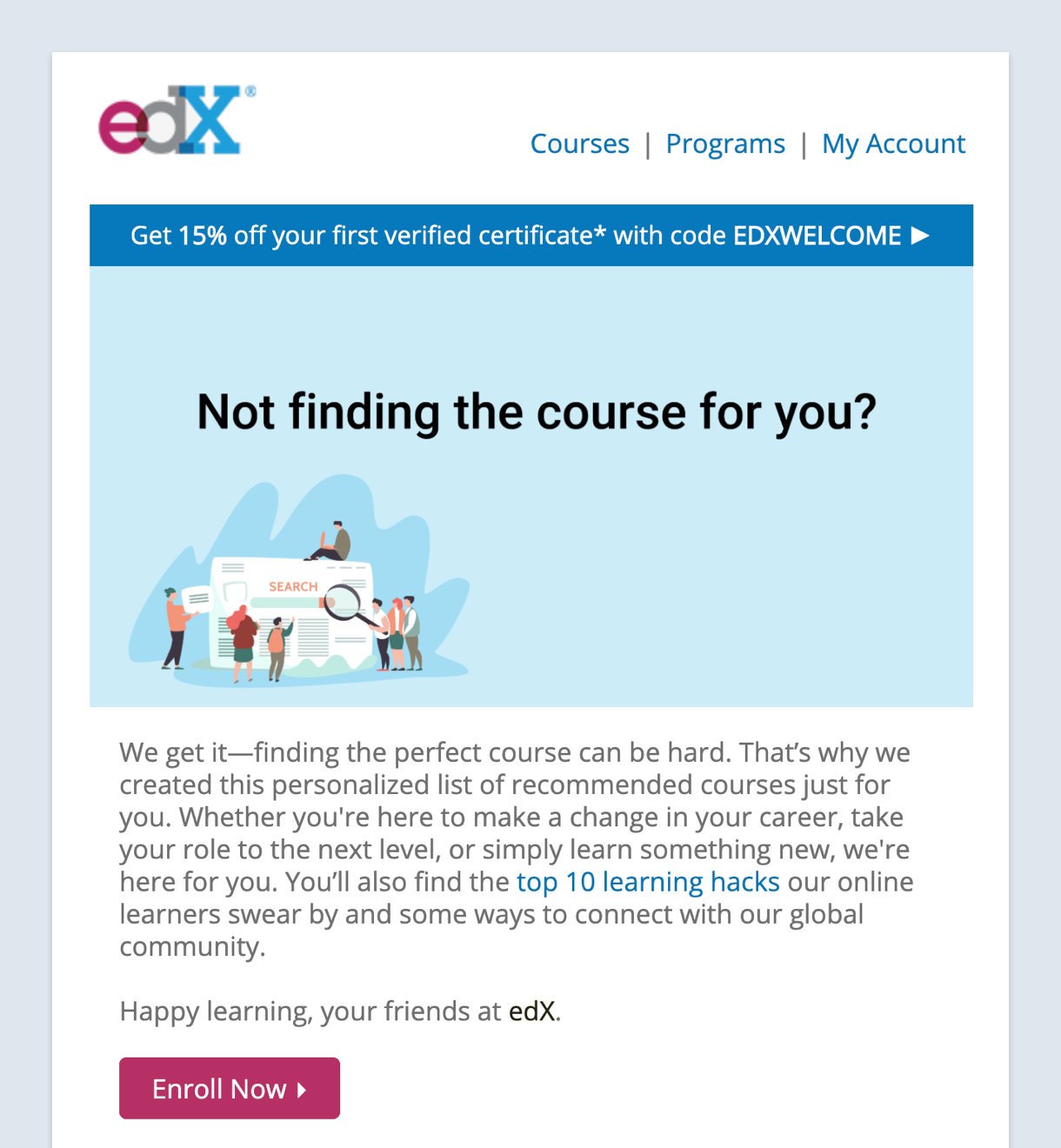 edX mailer ejemplo CTA en email