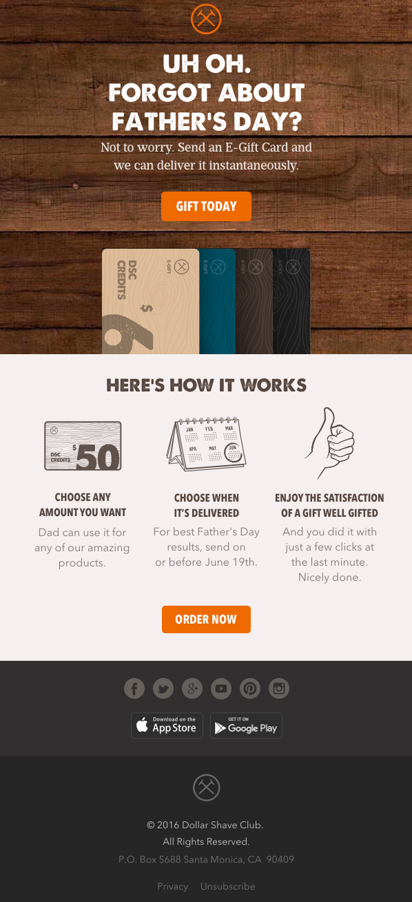 Dollar Shave Club Father's Day newsletter example