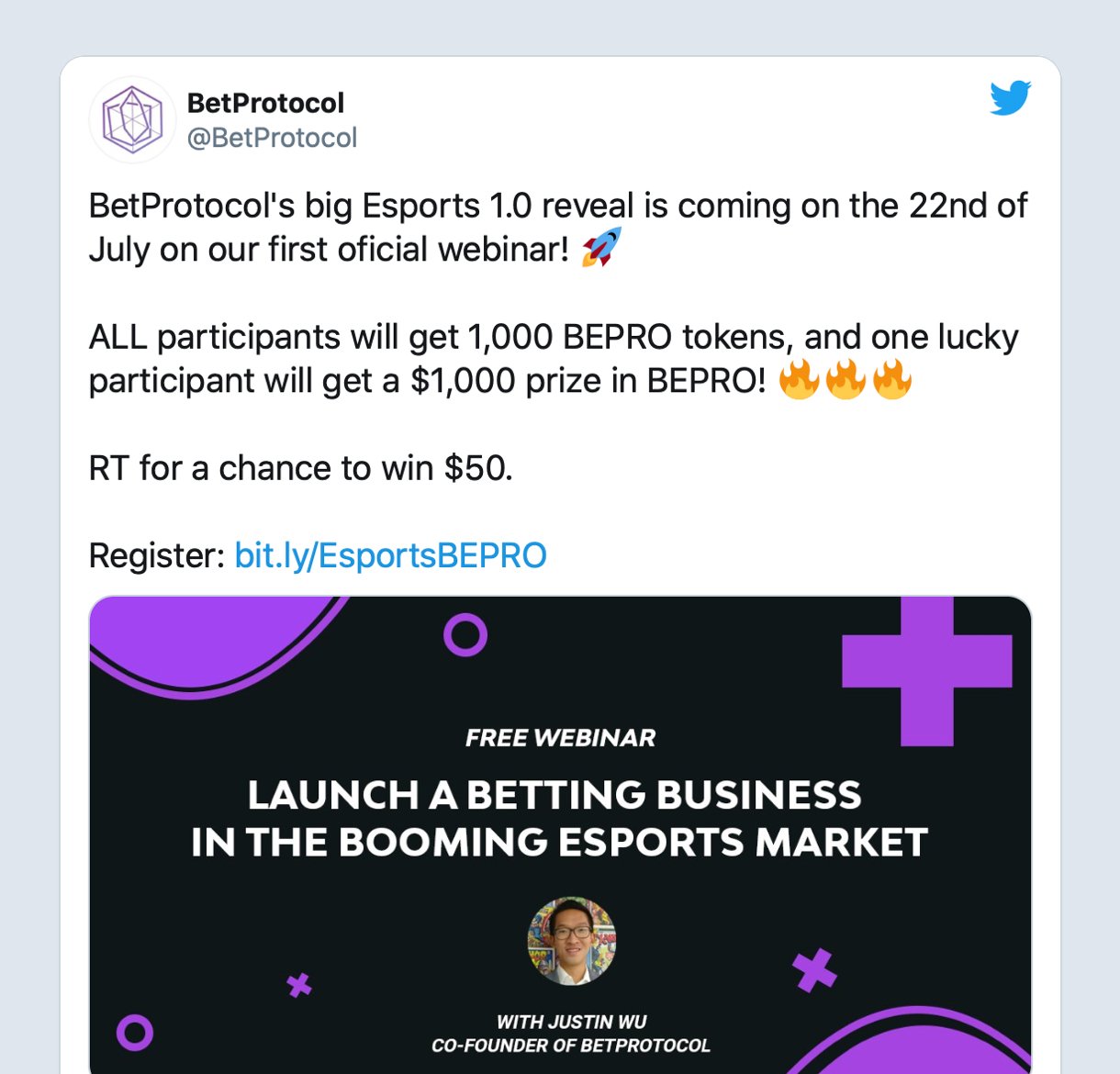 Webinar announcement promotion to increase engagement example by BetProtocol