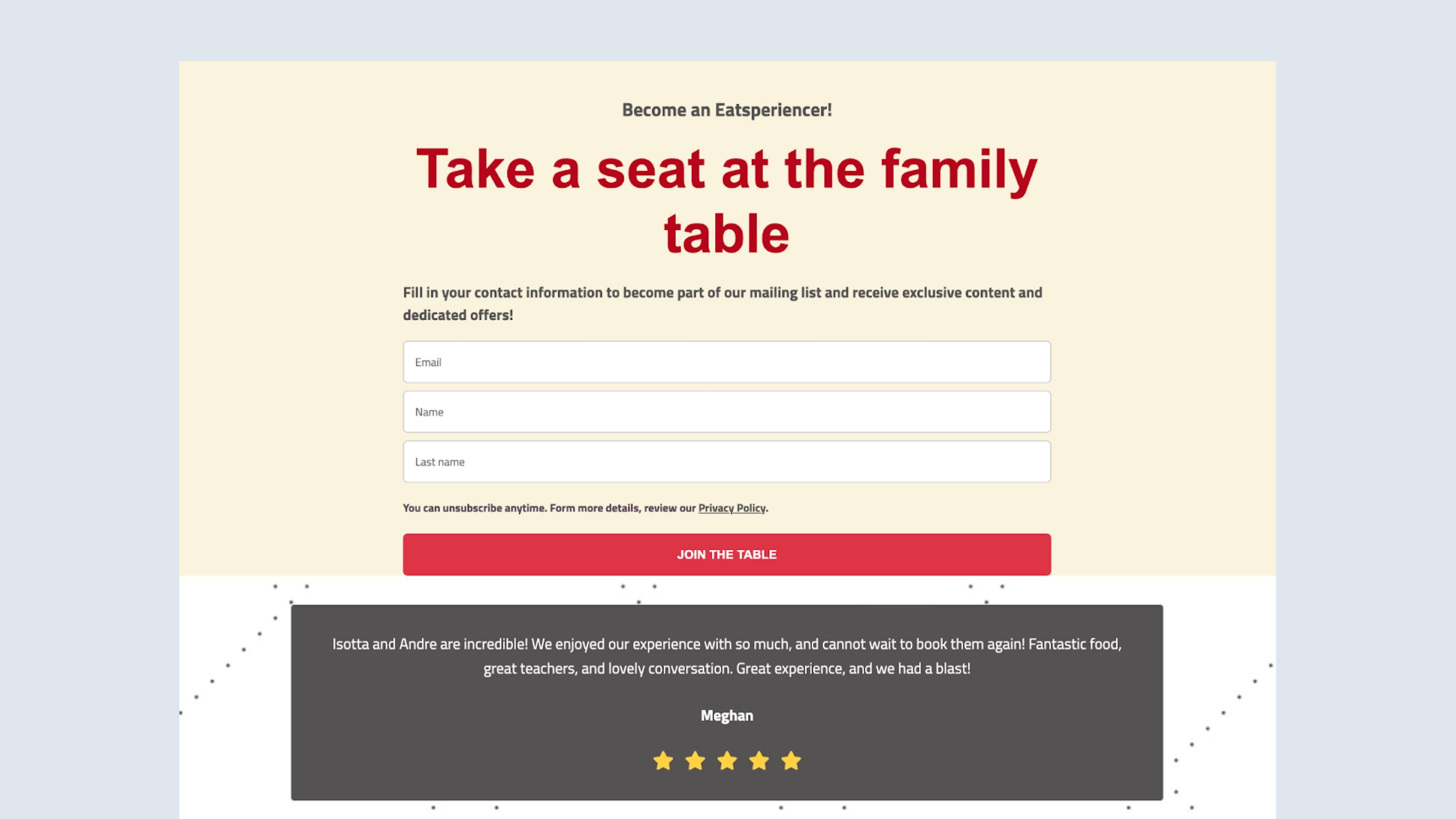 Signup form containing social proof