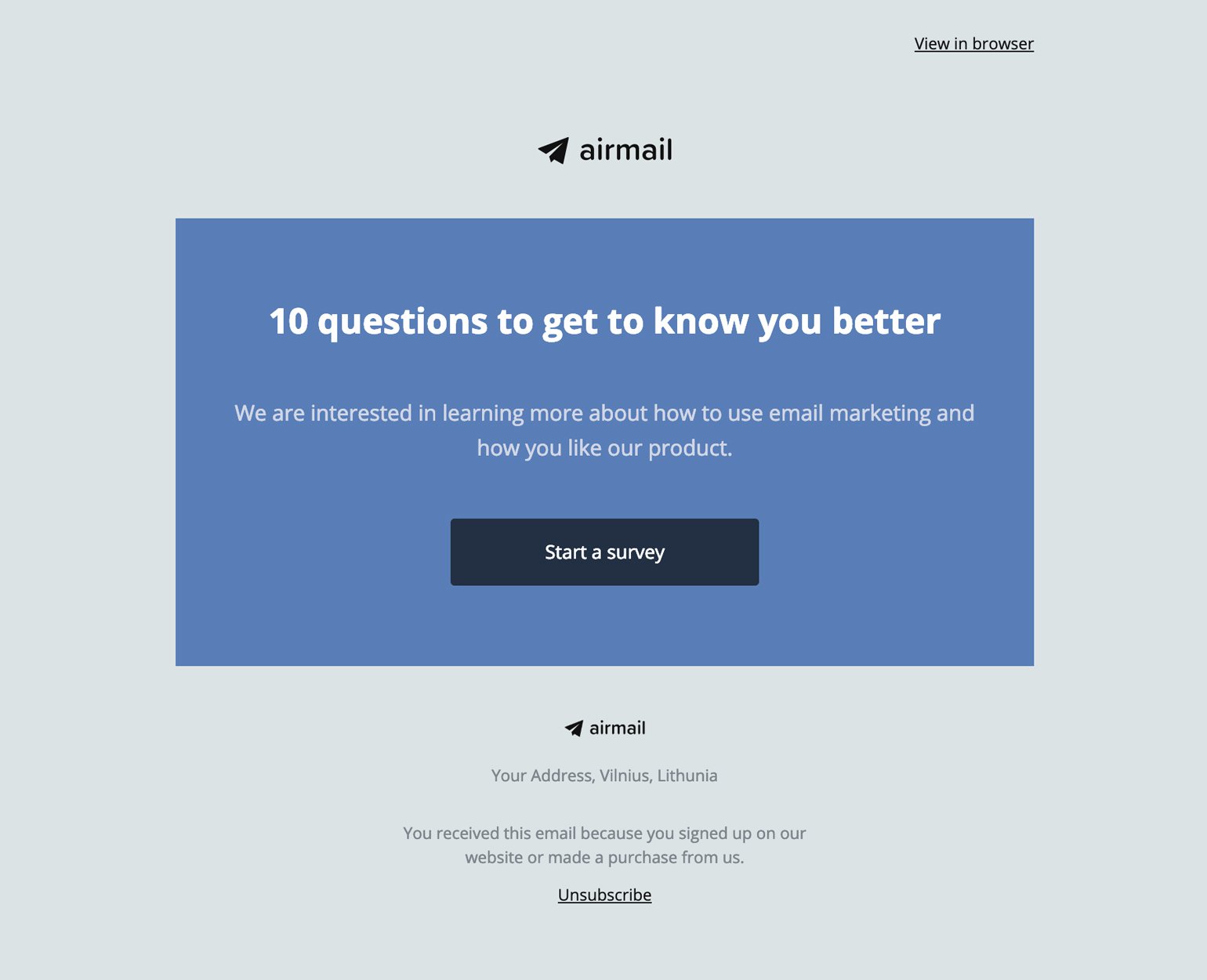 Mailerlite Email B with 10 questions survey