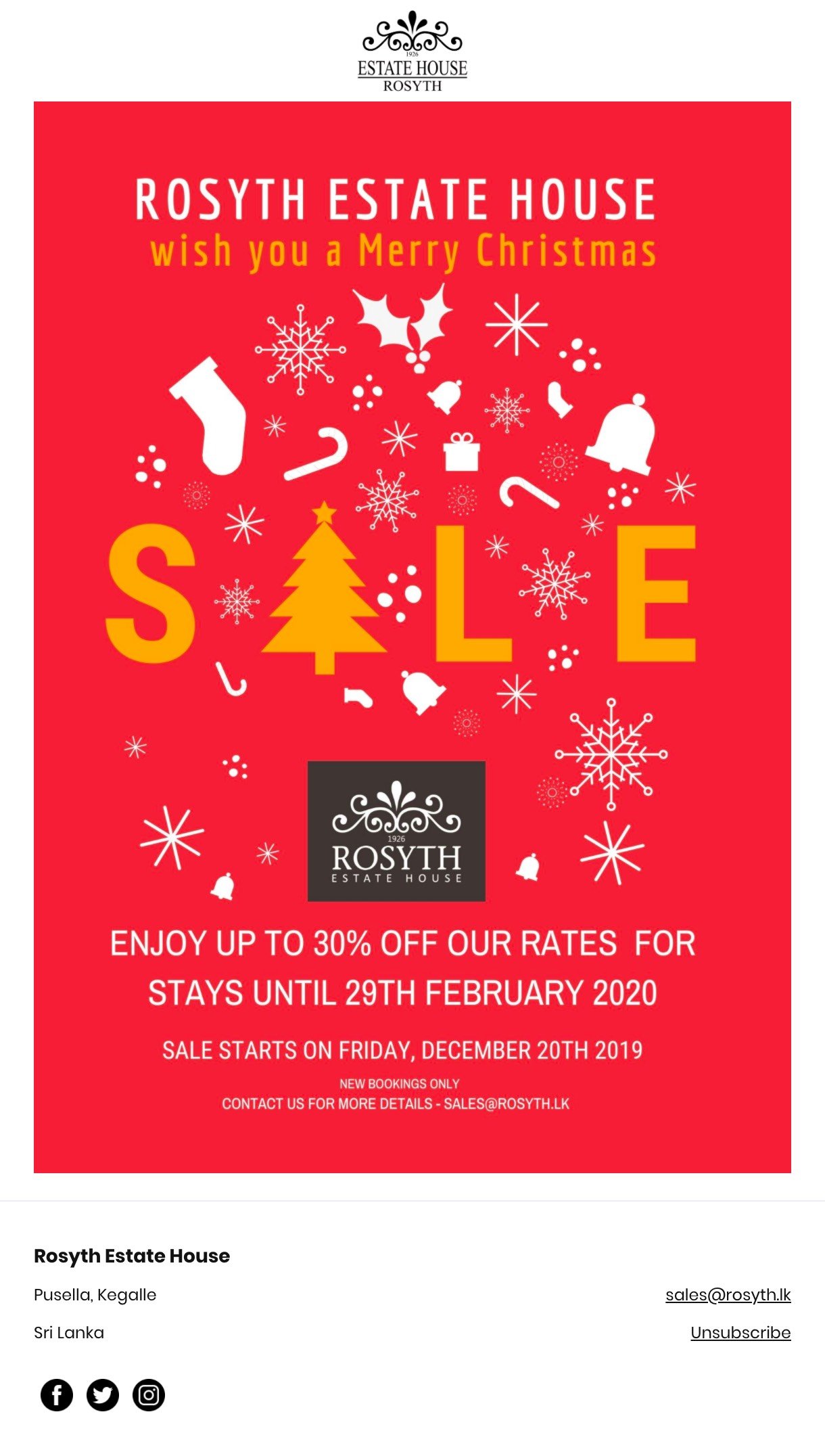 Rosyth Estate House Christmas newsletter example red background