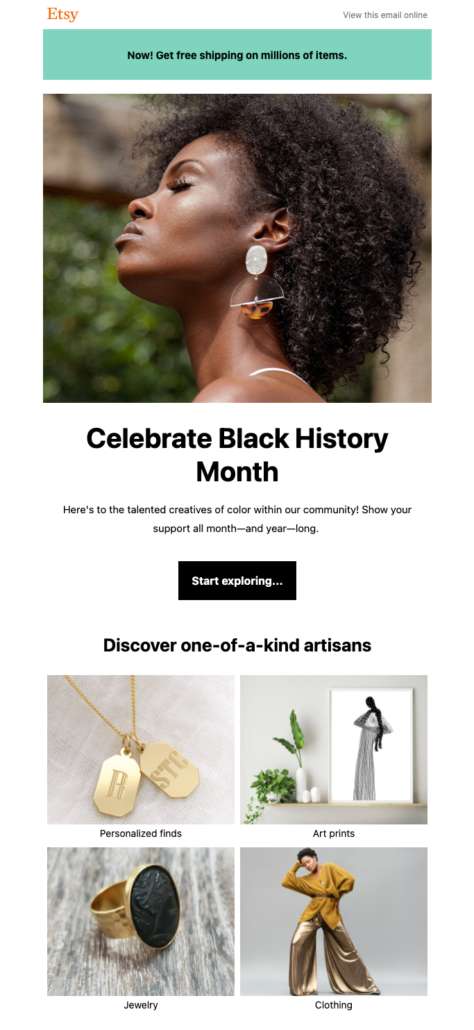 Etsy Black History Month email example