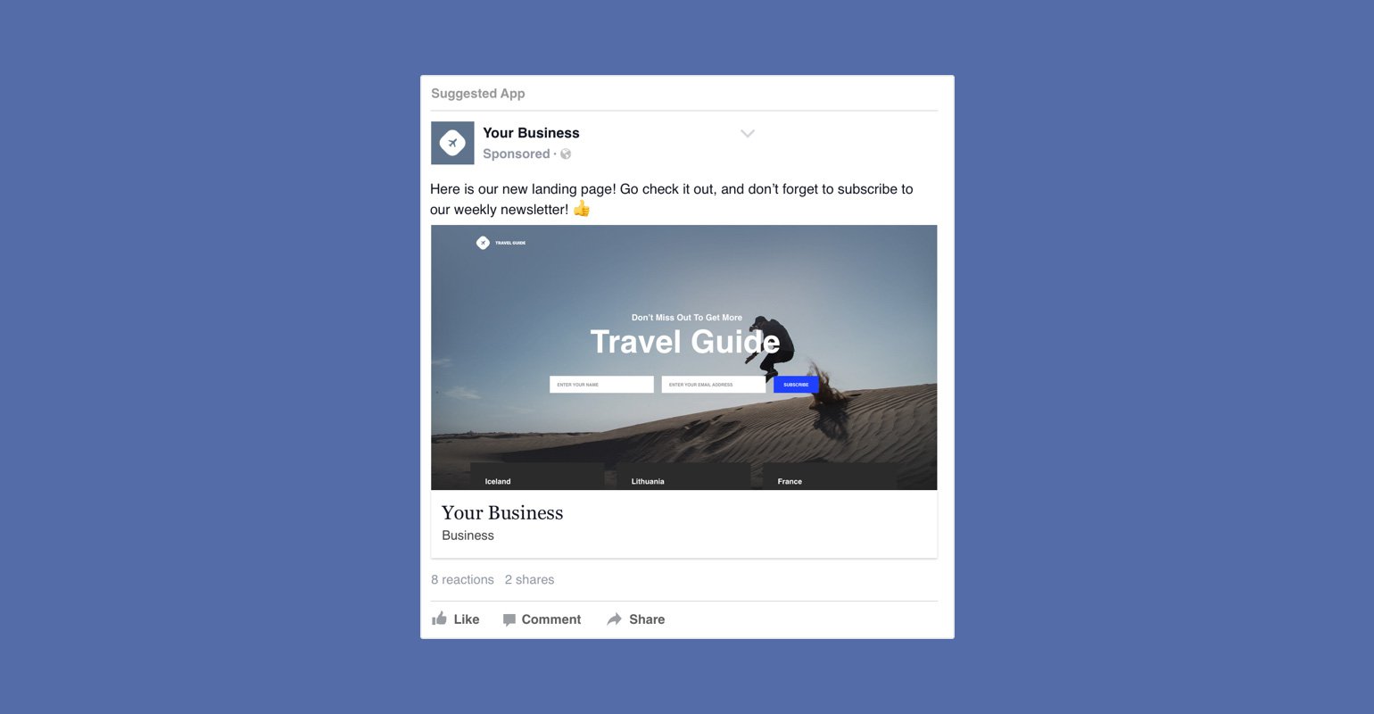 Landing page link example facebook