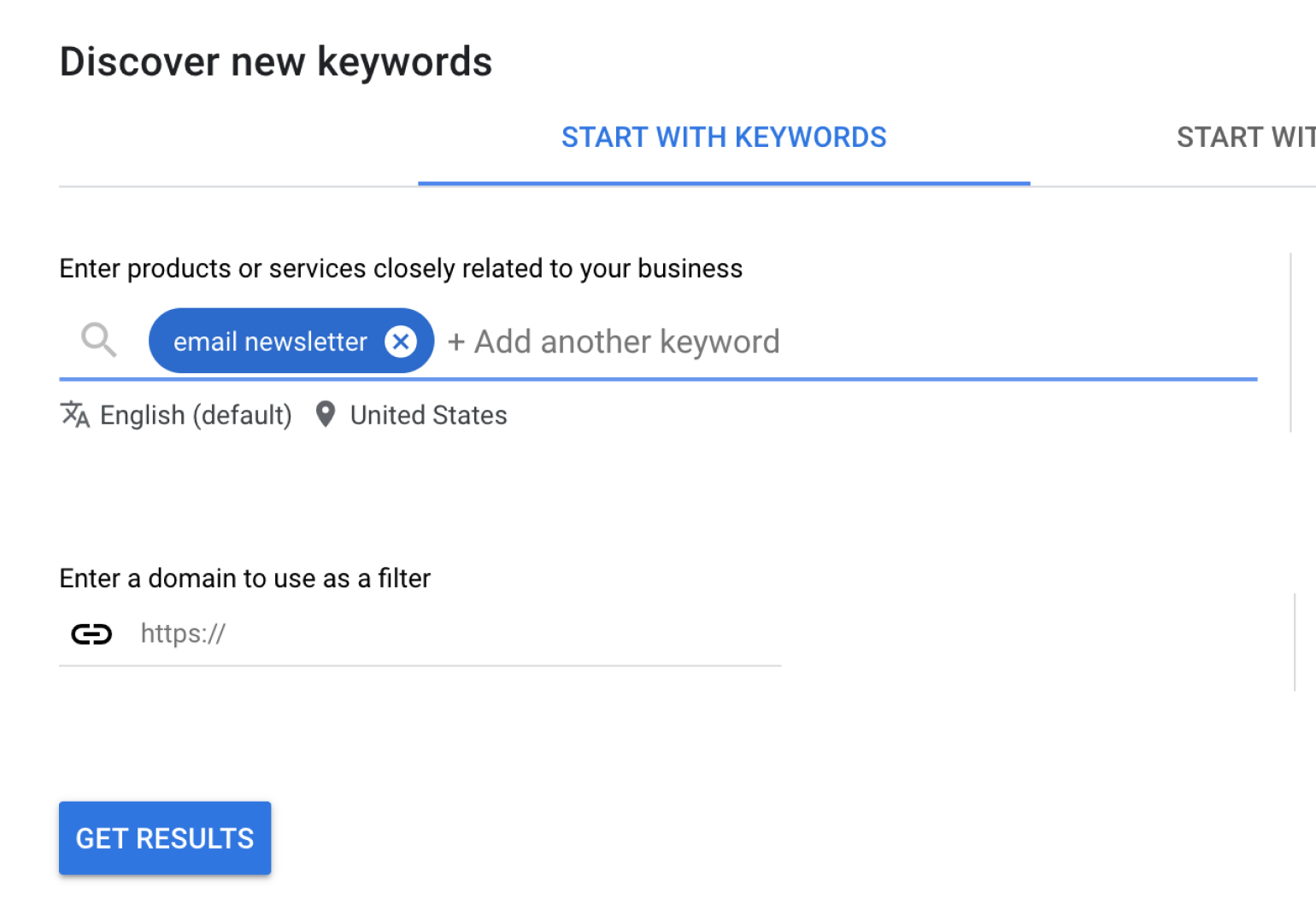 Google Keyword Planner entry fields