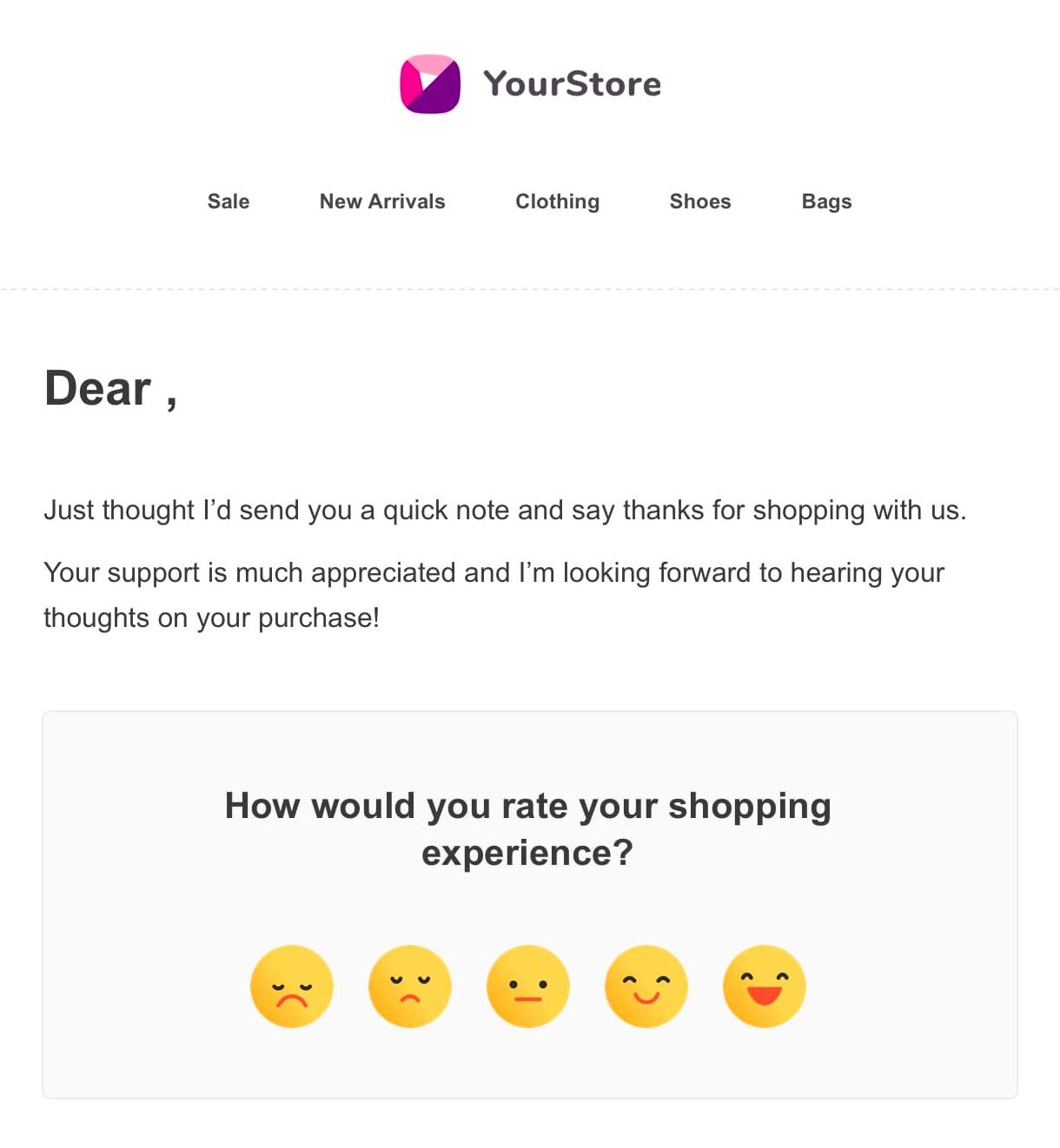review rate your shopping experience with smiley faces newsletter email sequence template - mailerlite
