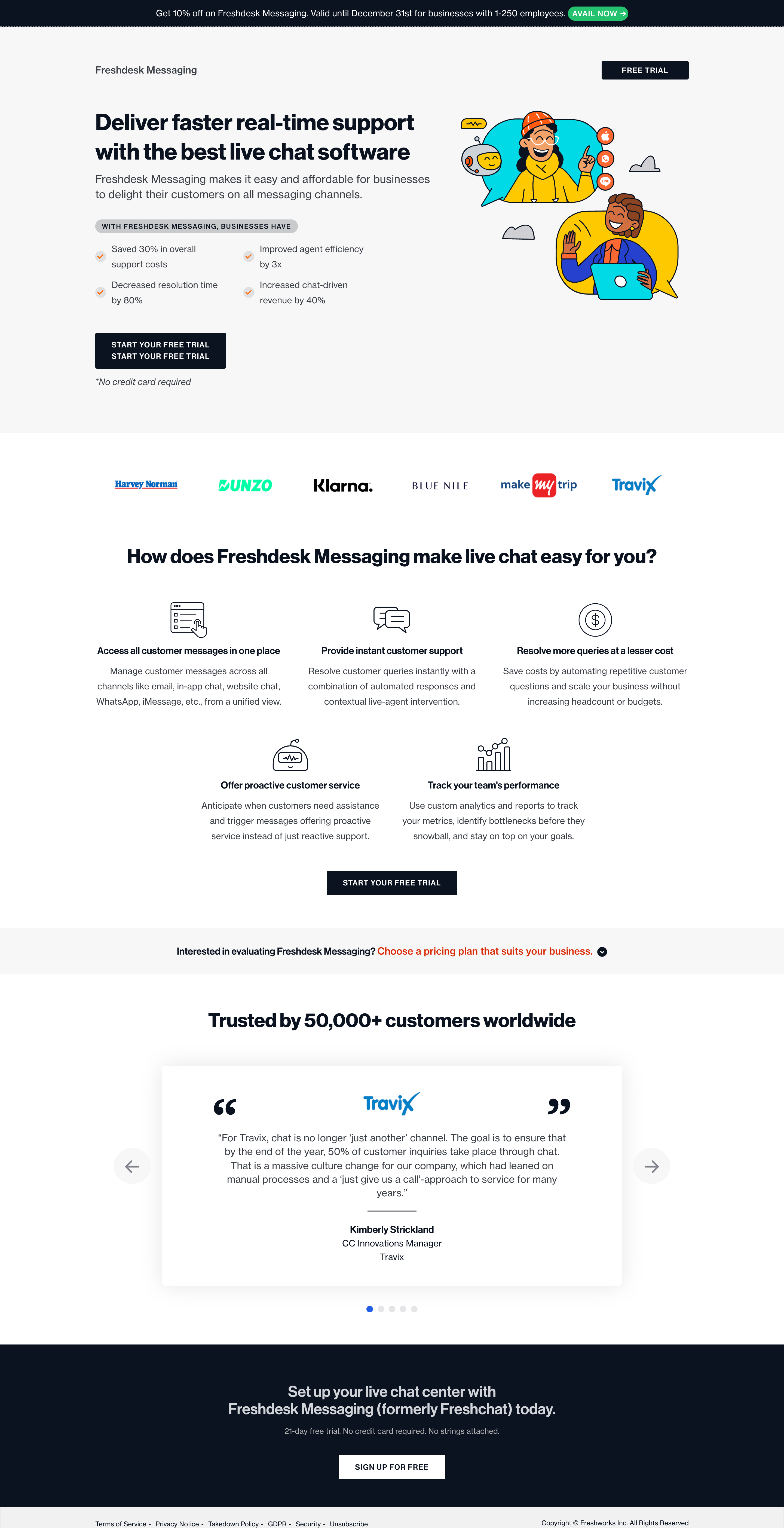 Freskdesk click through landing page with social proof
