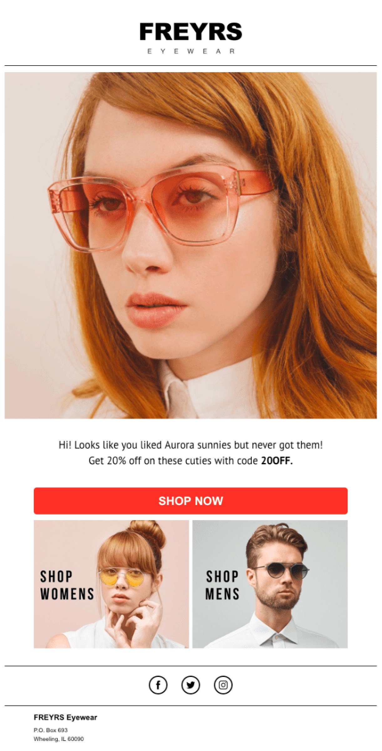 FREYRS eyewear ecommerce abandoned cart newsletter example