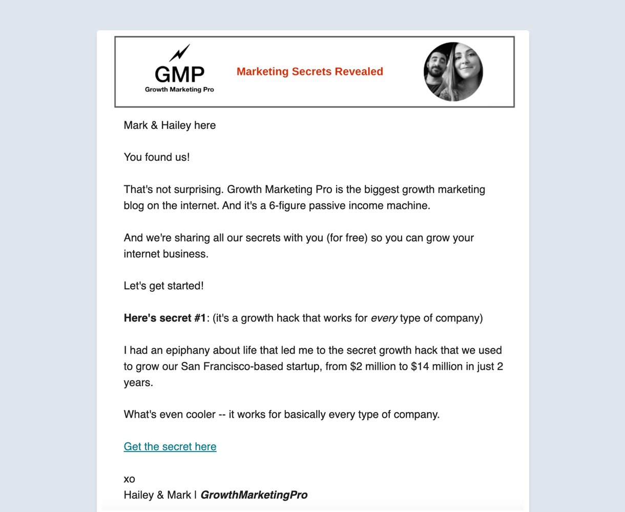 growth marketing pro welcome email example