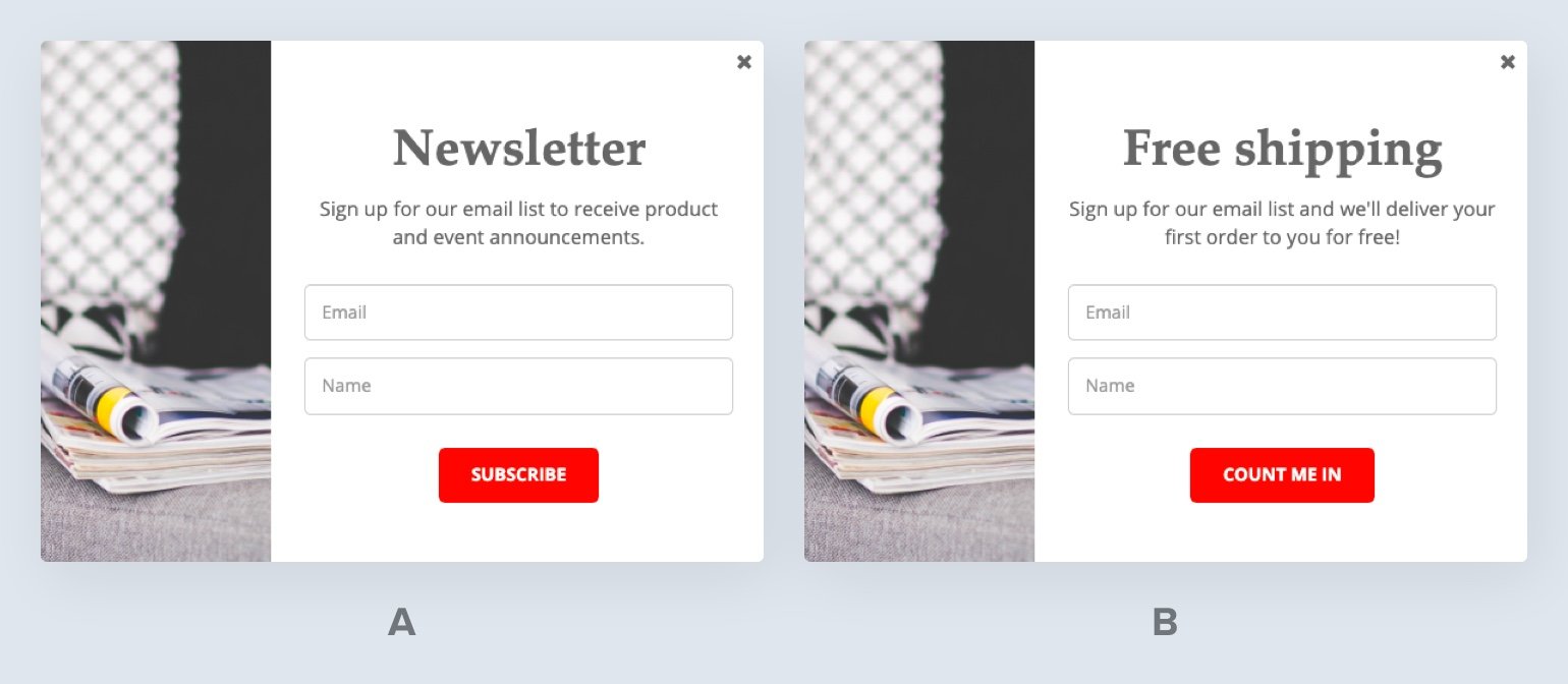 Signup form A/B test subscribe copy example - mailerlite