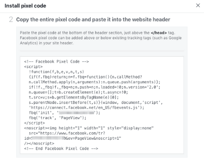 installing pixel code example