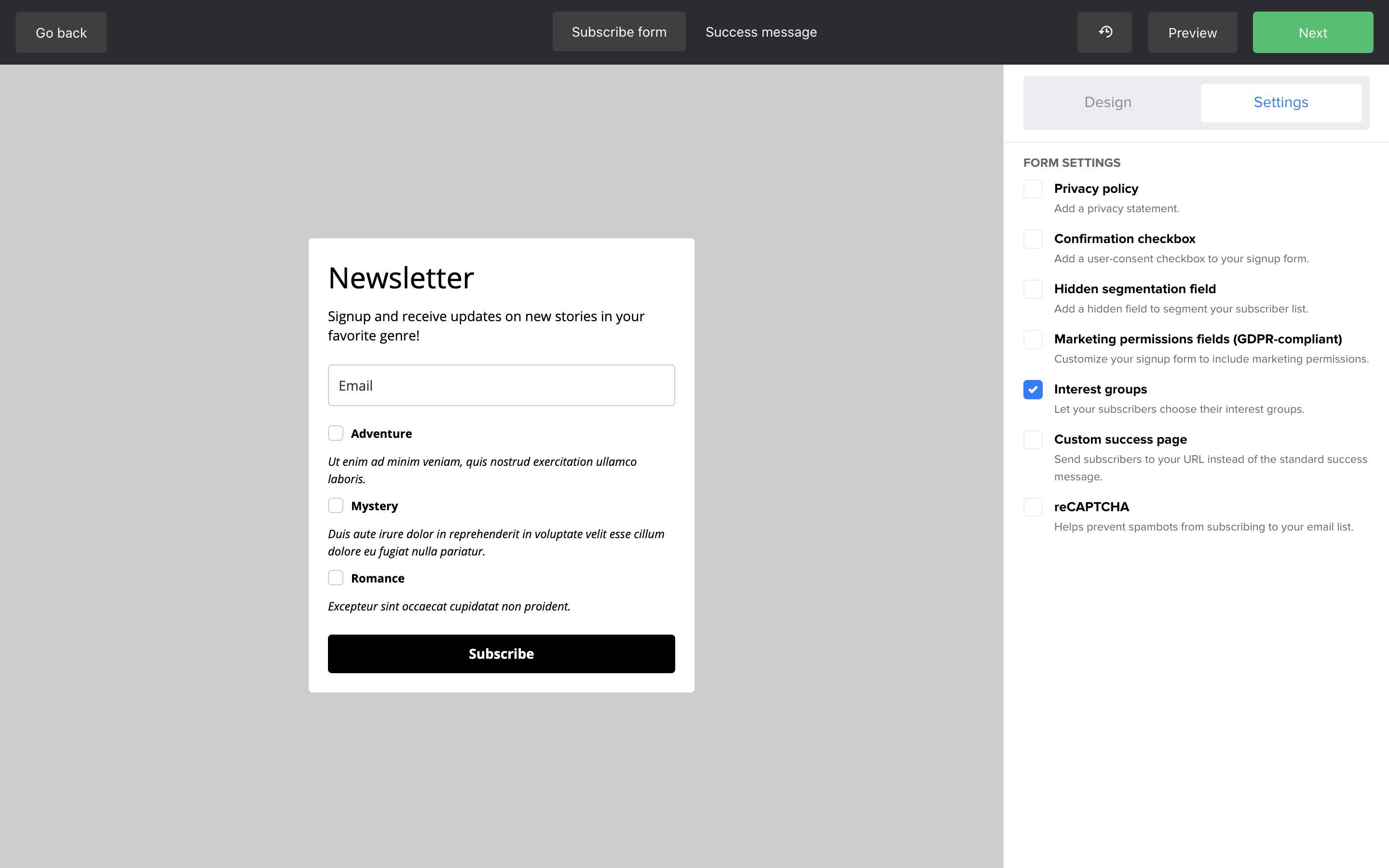 Screenshot of sign up form with 