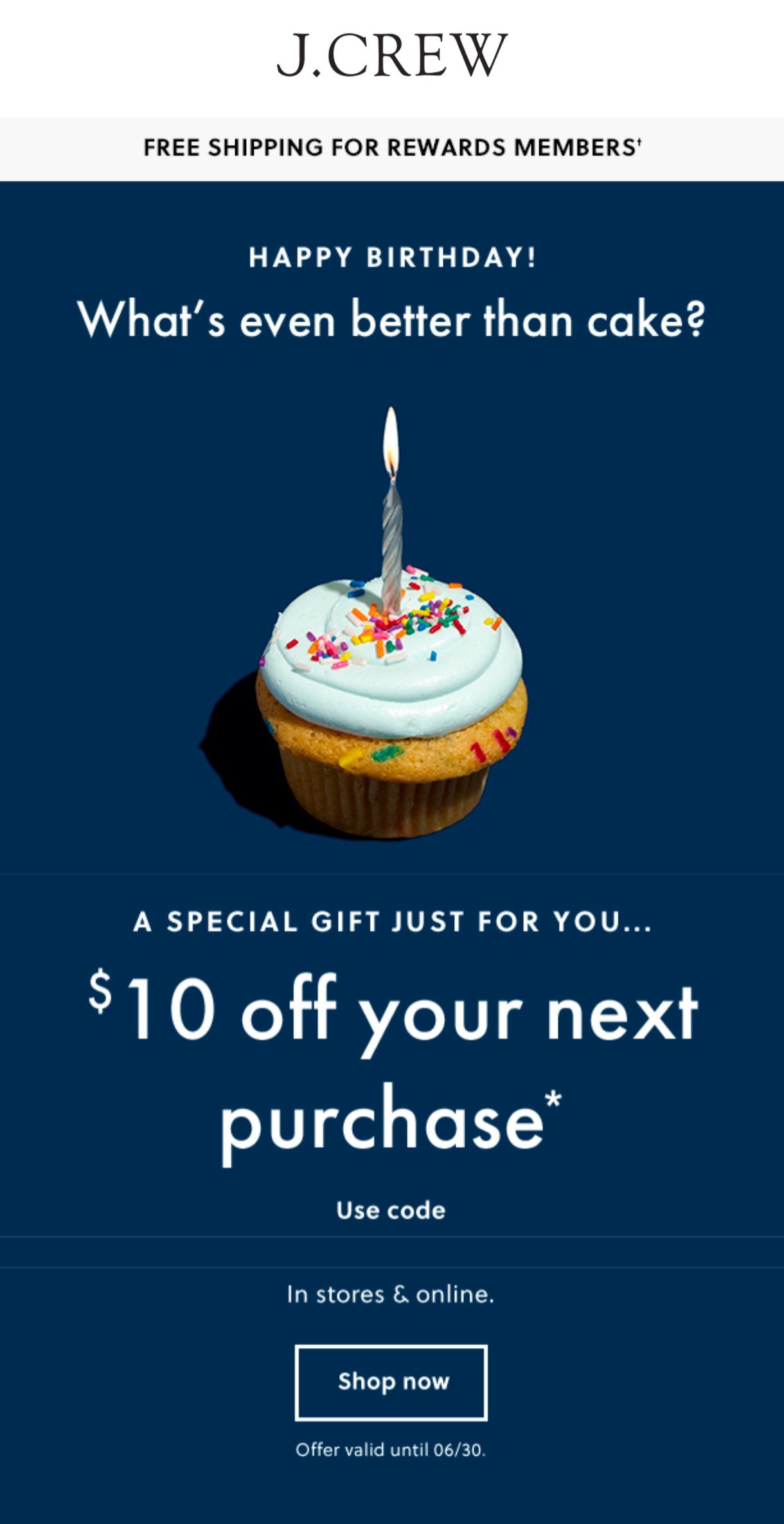 J. Crew discount birthday email